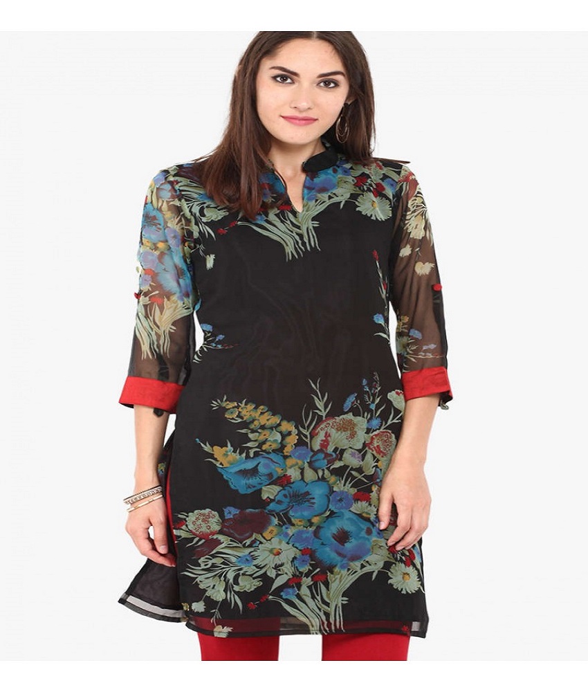 Black Floral Printed Kurti