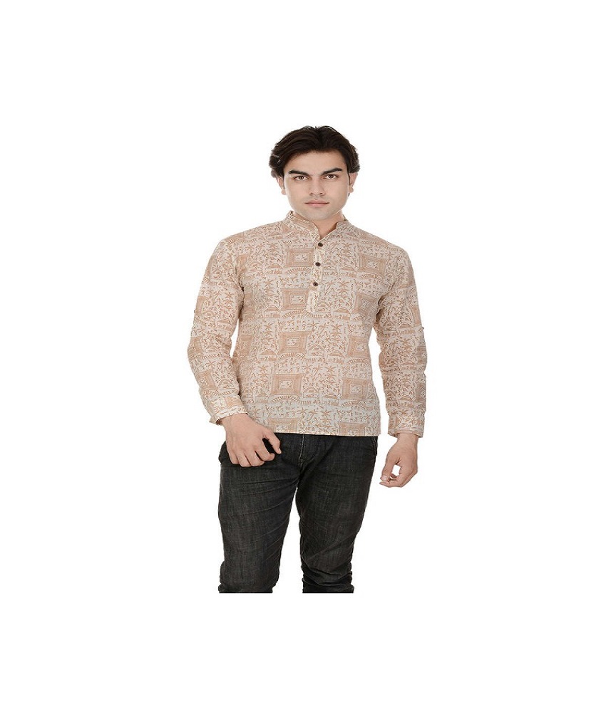 Straight Style Dyed Short Cream Kurta