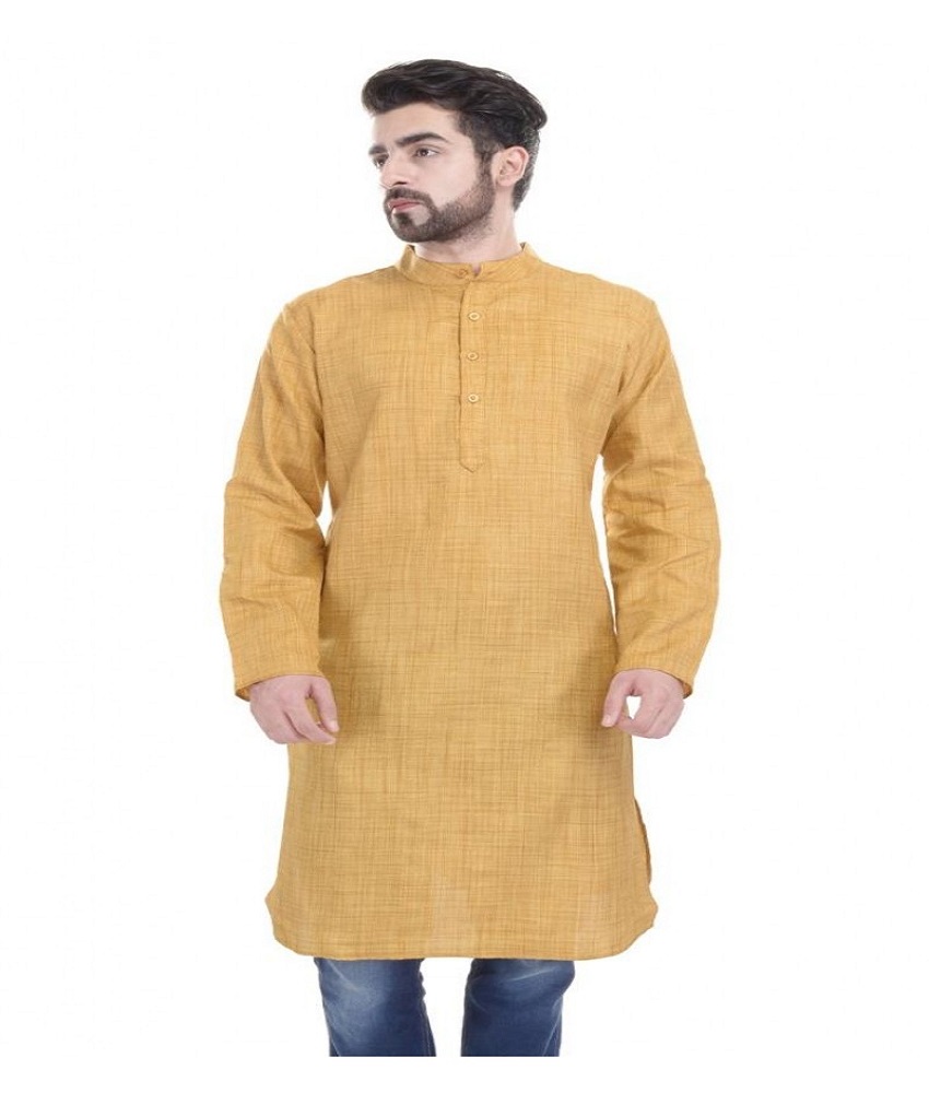 Art Silk Yellow Men's Kurta Full Sleeve