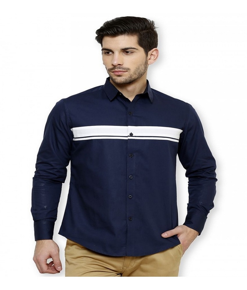 Cotton Blend Navy Blue Men's Shirt