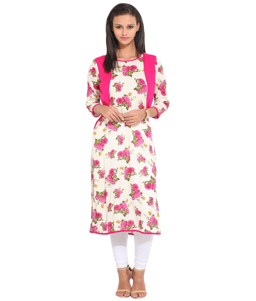 Printed Kurti With Solid Attached Jacket